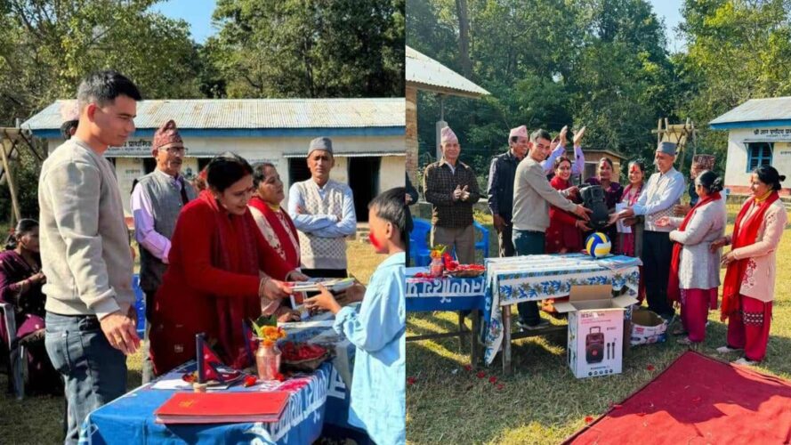 माधव दम्पतीले गरे विद्यार्थीलाई शैक्षिक सामाग्री प्रदान